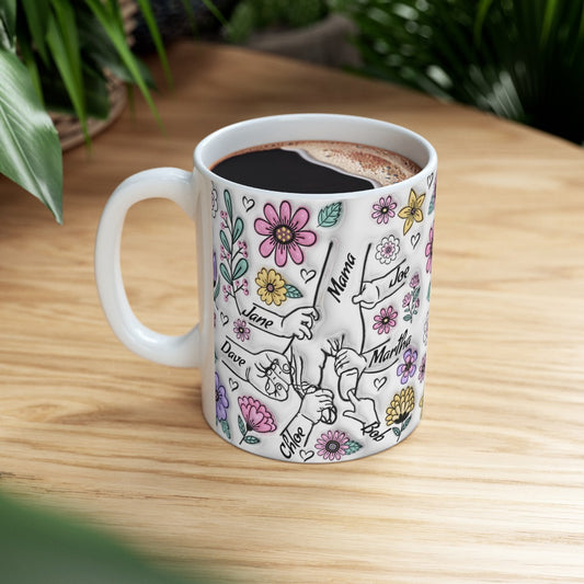 You Hold Our Hand Mug, Personalized Custom 3D Inflated Effect Printed Mug, Gift For Mom/Grandma, Add Custom Names